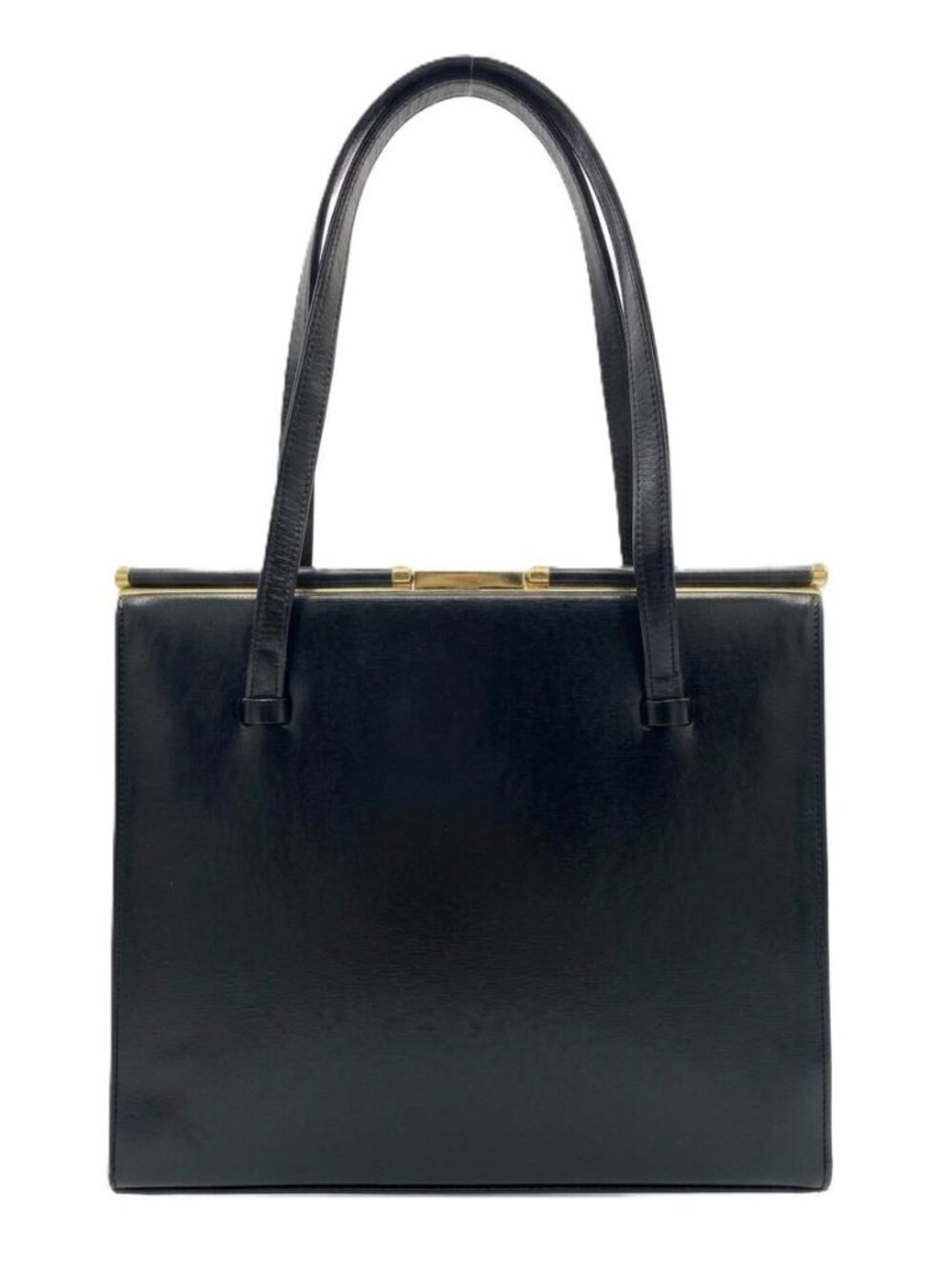 Vintage Made in England Black Genuine Leather Frame Handbag - Suede Interior